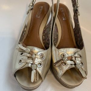 Gold Peep-Toe Wedges Sperry 9.5
